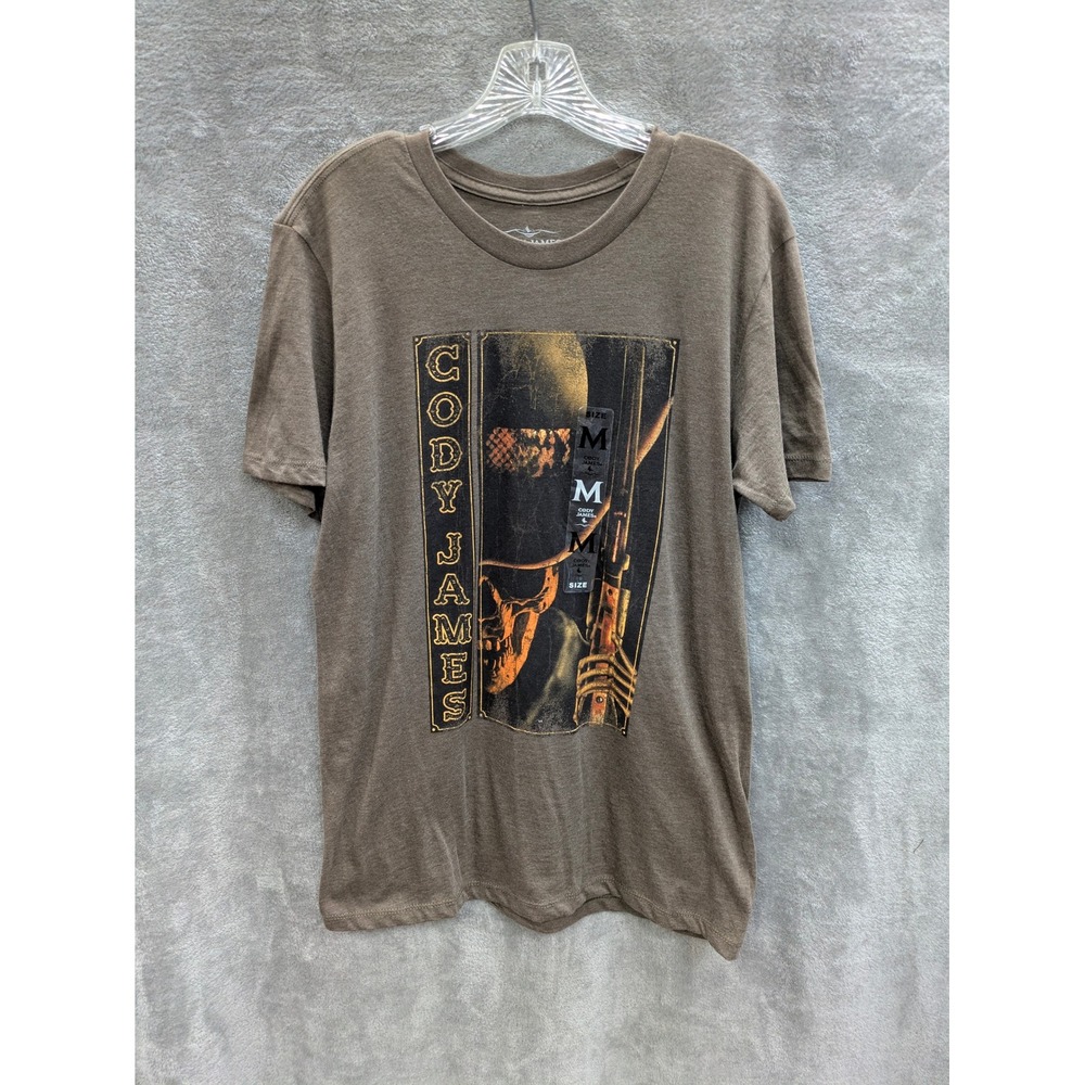 Cody James‎ Graphic Tee Mens Medium Shirt Brown Skeleton Cowboy Rifle Casual